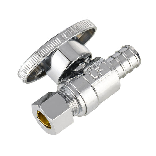 1/2" PEX Crimp x 3/8" OD Compr. Straight Stop Valve, 1/4 Turn (Lead Free) Plumbingsell
