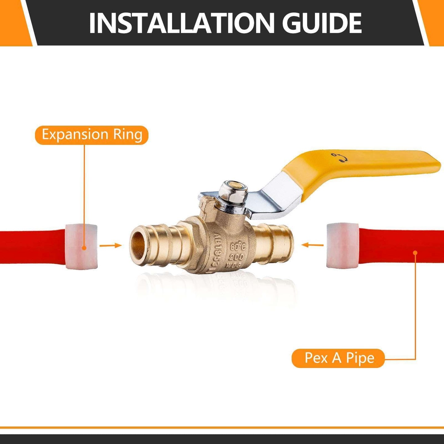 10 Pcs 1/2" PEX Expansion Ball Valve, Yellow (Lead Free)