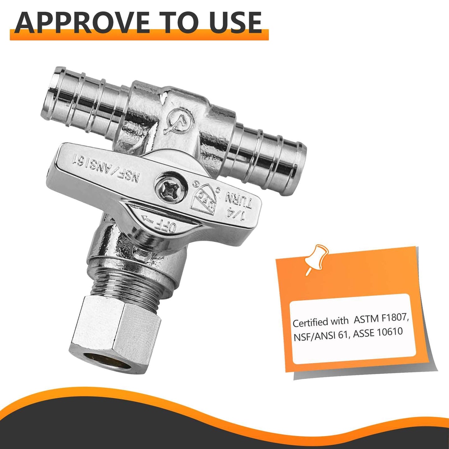 10 Pcs 1/2" PEX Crimp x 1/2" PEX Crimp x 3/8" OD Compr. Tee Stop Valve, 1/4 Turn (Lead Free)