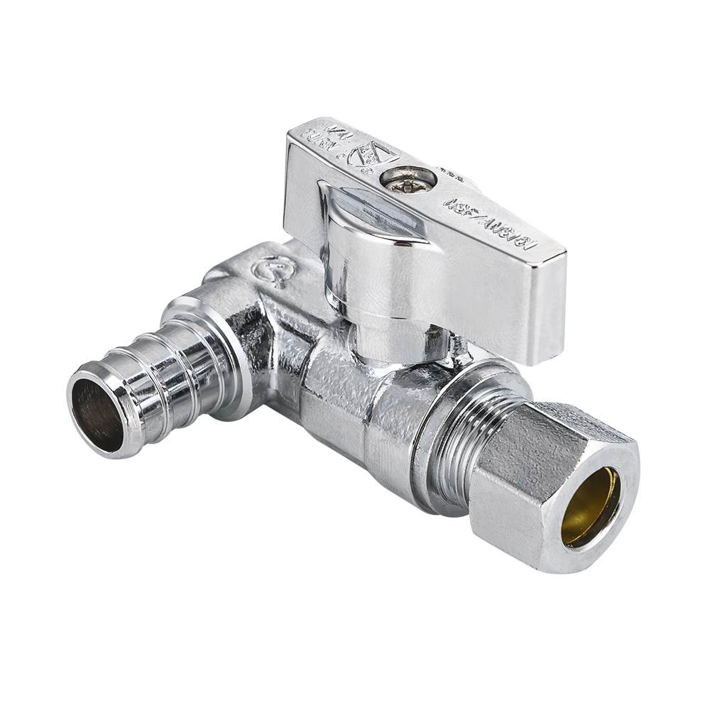 10 Pcs 1/2" PEX Crimp x 1/2" PEX Crimp x 3/8" OD Compr. Tee Stop Valve, 1/4 Turn (Lead Free)