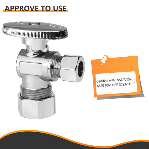 1/2" Nominal (5/8" OD) Compr. x 3/8" OD Compr. Angle Stop Valve, 1/4 Turn (Lead Free) Plumbingsell