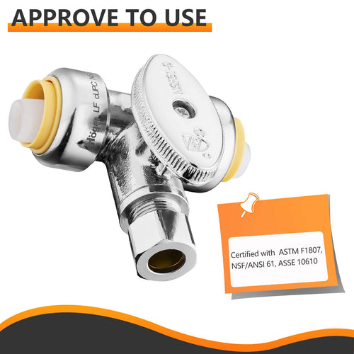 10 Pcs 1/2" Push Connect x 1/2" Push Connect x 3/8" OD Compr. Tee Stop Valve, 1/4 Turn (Lead Free) Plumbingsell