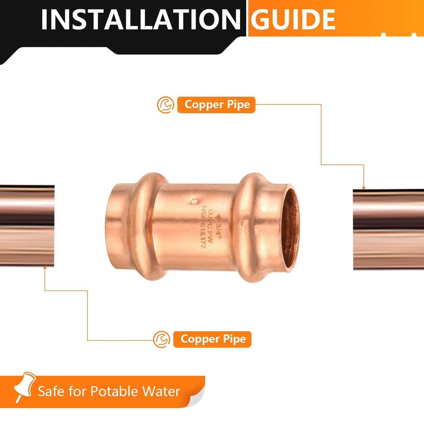 30 Pcs 3/4" Press Copper Coupling w/Stop (Lead Free)