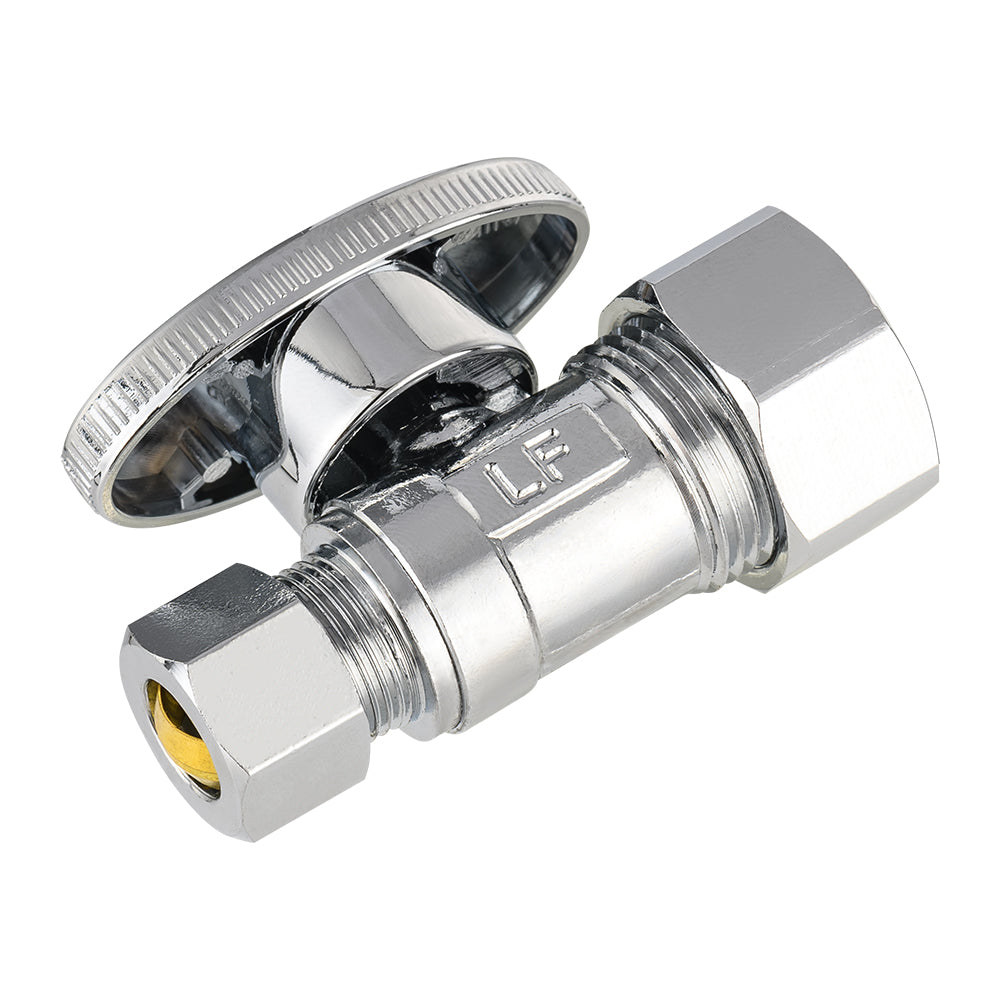 10 Pcs 1/2" Nominal (5/8" OD) Compr. x 3/8" OD Compr. Straight Stop Valve, 1/4 Turn (Lead Free) Plumbingsell