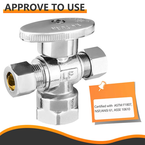 10 Pcs 1/2" FIP x 3/8" OD Compr. x 3/8" OD Compr. Dual Angle Stop Valve, 1/4 Turn (Lead Free) Plumbingsell