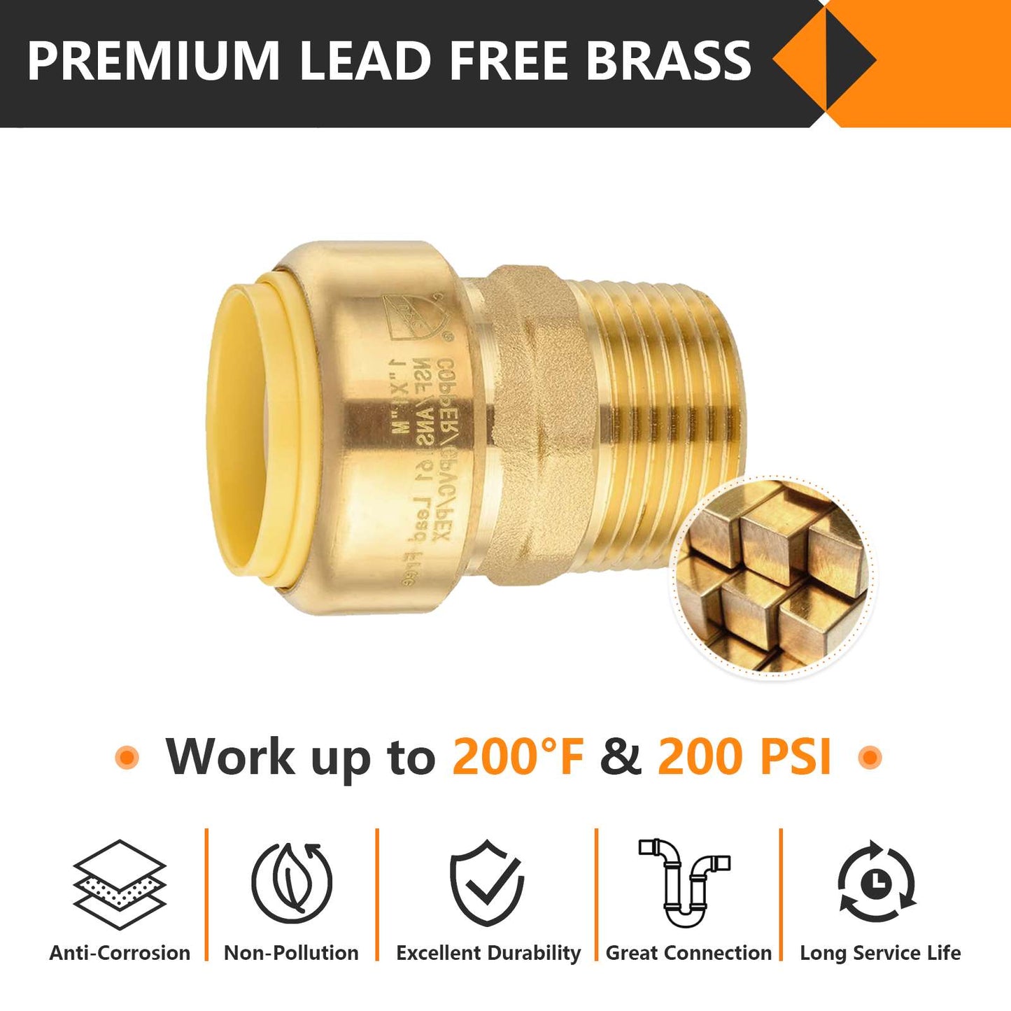Push Fit 1" x 1" Male Threaded NPT Brass Coupling