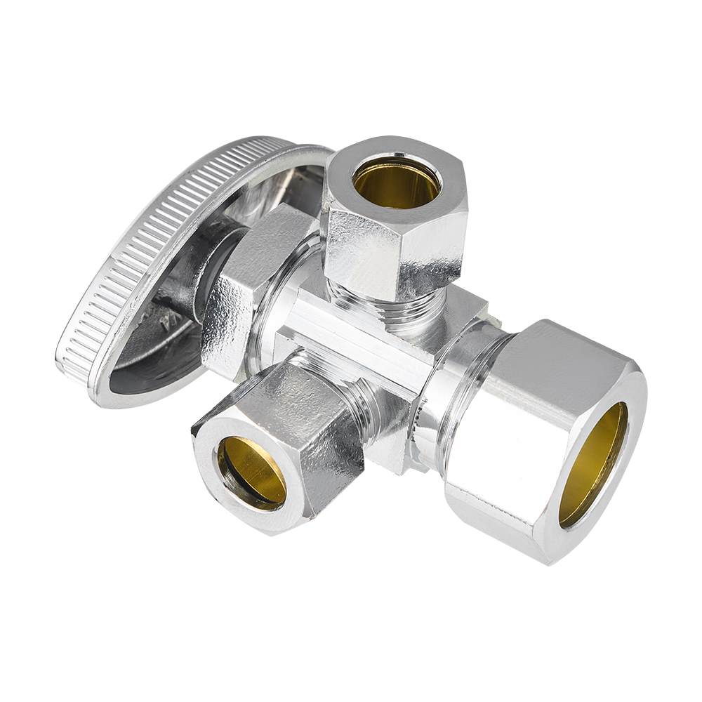 10 Pcs 5/8" OD Compr. x 3/8" OD Compr. x 3/8" OD Compr. Dual Angle Stop Valve, Multi Turn(Lead Free)