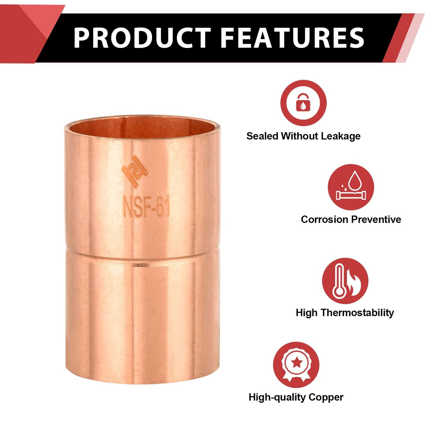 30 Pcs 2" Copper Coupling With Rolled Stop at Wholesale Price