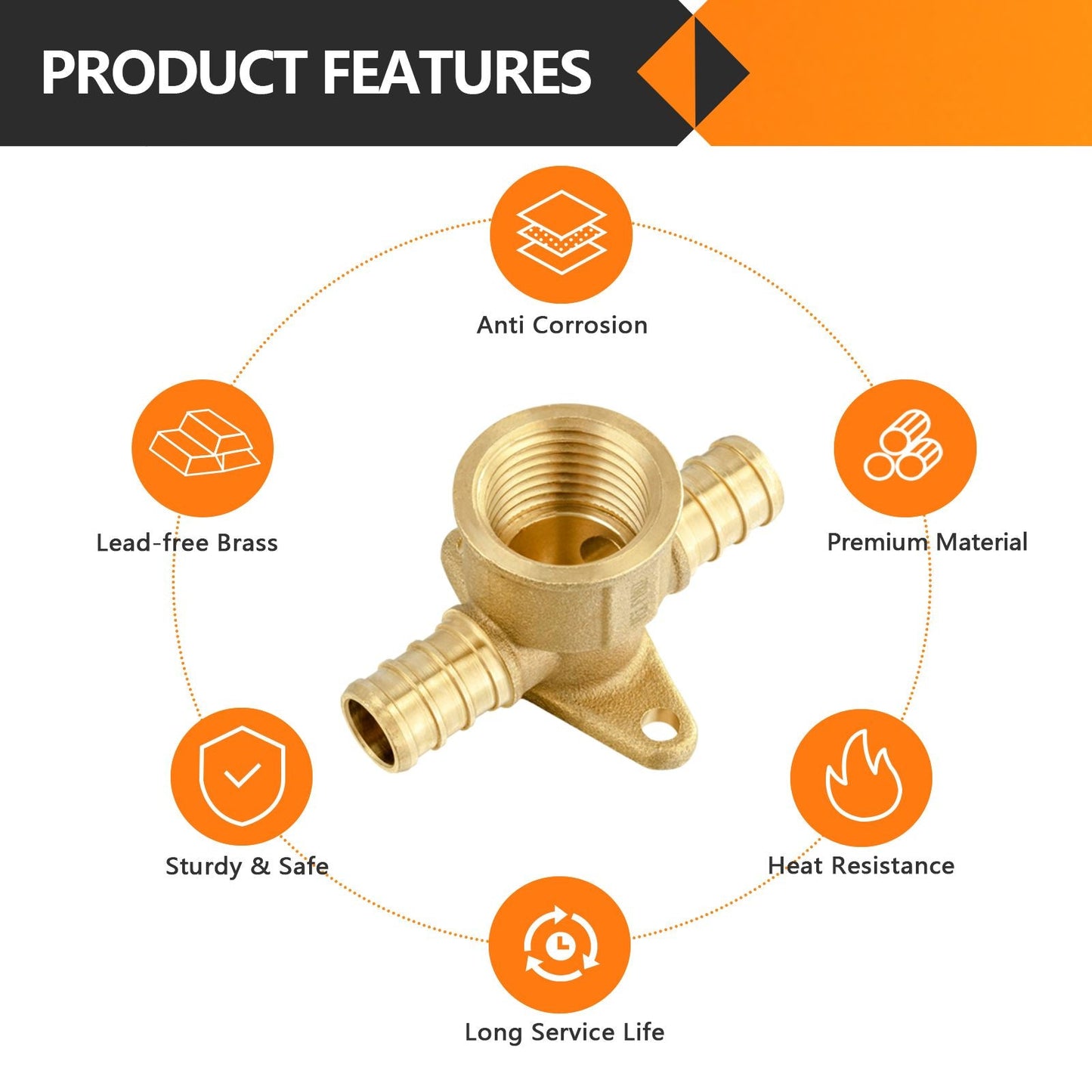 PEX-B Crimp 1/2" PEX x 1/2" PEX x 1/2" Drop Ear Tee (Lead Free)