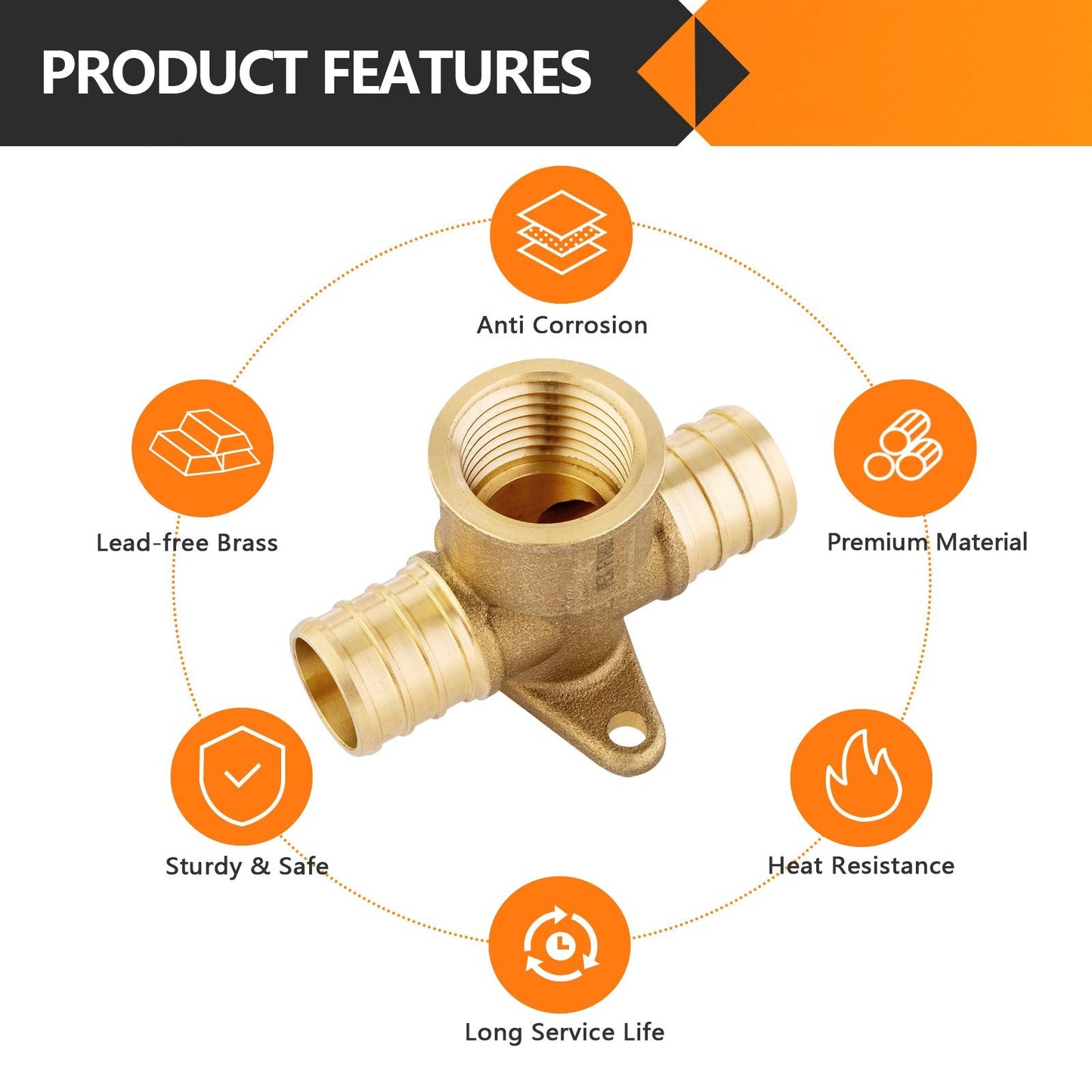 PEX-B Crimp 3/4" PEX x 3/4" PEX x 1/2" Drop Ear Tee (Lead Free)