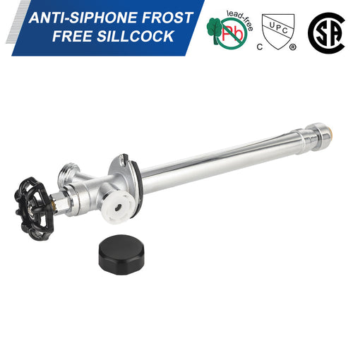 1/2" Push Fit x 3/4" Hose Bibb, 10" Anti Siphon Frost Free Sillcock