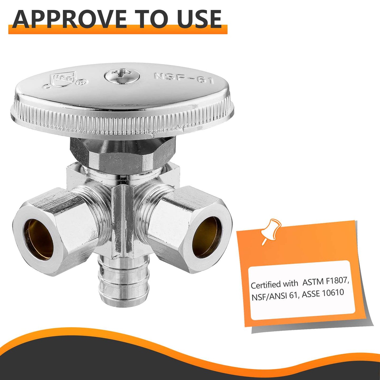 10 Pcs 1/2" PEX Crimp x 3/8" ODx 3/8" OD Compr. Dual Angle Stop Valve, Multi Turn (Lead Free)