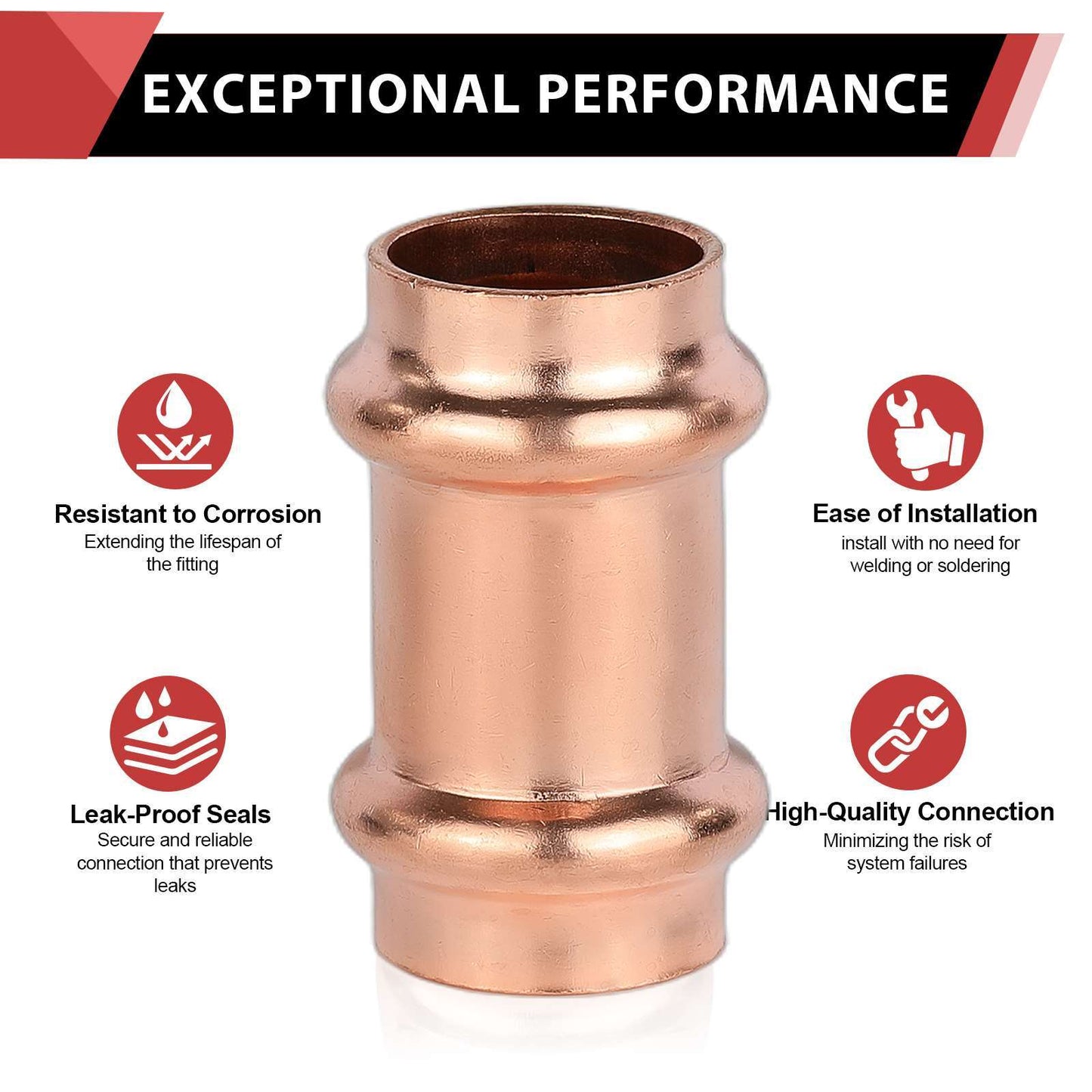 30 Pcs 3/4" Copper Press Coupling NO Stop (Lead Free)
