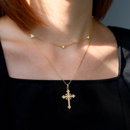 Fleur-de-Lis Radiance Cross Pendant Necklace vanimy