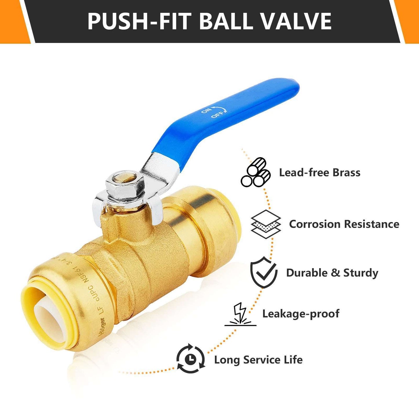 1" Push Fit Ball Valve, Blue (Lead Free)