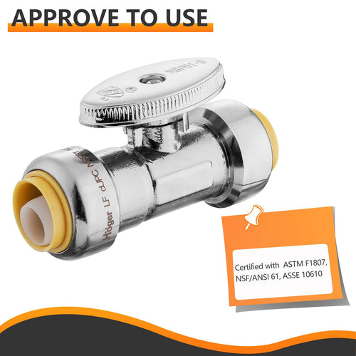 10 Pcs 1/2" Push Connect x 1/2" Push Connect Straight Stop Valve, 1/4 Turn (Lead Free) Plumbingsell