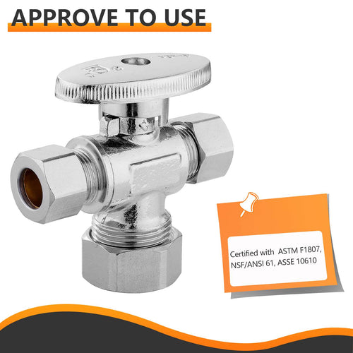 5/8" OD Compr. x 3/8" OD Compr. x 3/8" OD Compr. Dual Outlet Angle Stop Valve, 1/4 Turn (Lead Free) Plumbingsell