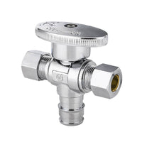 1/2" PEX Expansion x 3/8" OD Compr. x 3/8" OD Compr. Dual Outlet Angle Stop Valve, 1/4 Turn (Lead Free) Plumbingsell