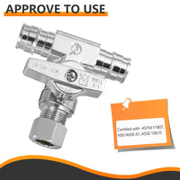 1/2" PEX Expansion x 1/2" PEX Expansion x 3/8" OD Compr. Tee Stop Valve, 1/4 Turn (Lead Free) Plumbingsell