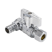 1/2" PEX Crimp x 1/2" PEX Crimp x 3/8" OD Compr. Tee Stop Valve, 1/4 Turn (Lead Free) Plumbingsell