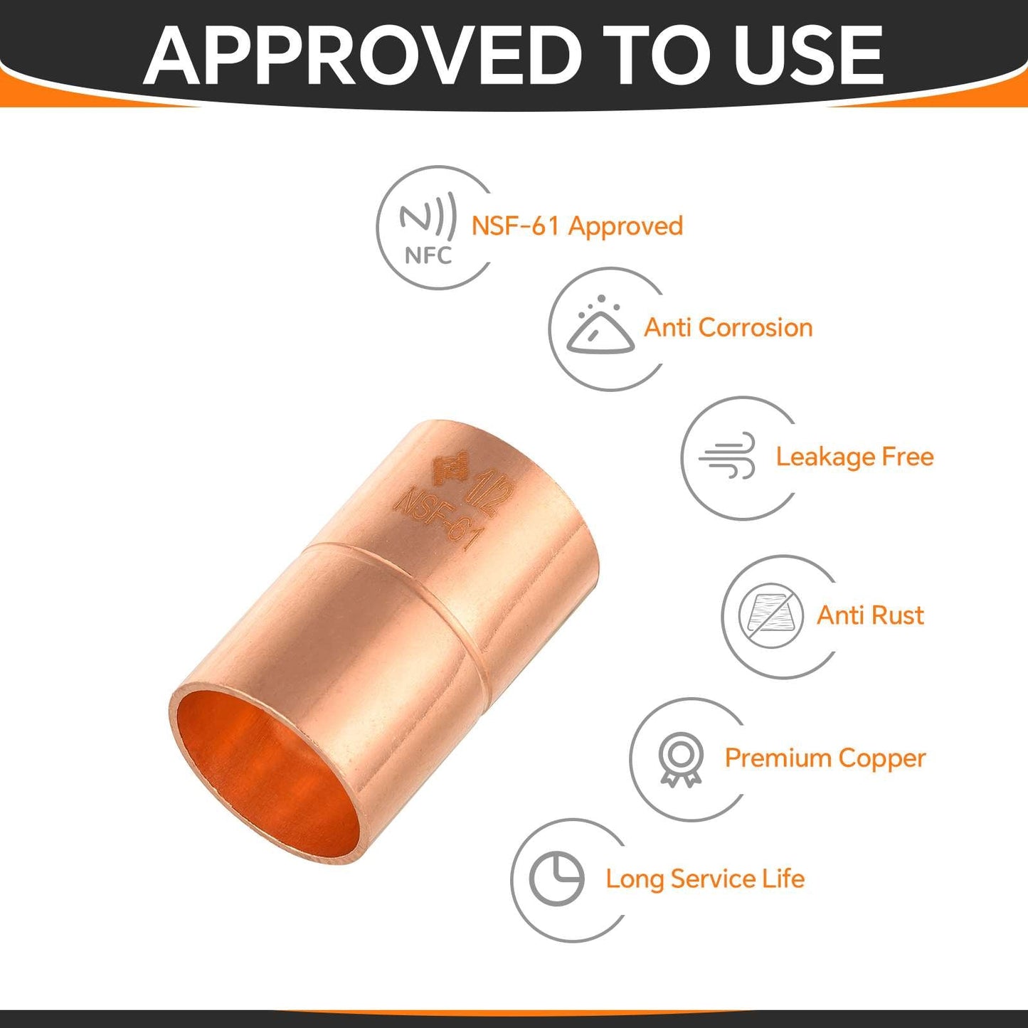 Pro 50 Pack 1/2" Copper Coupling With Rolled Stop