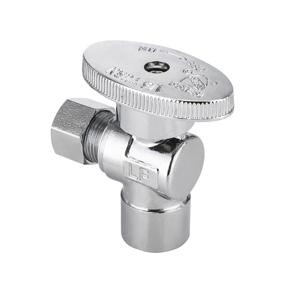 10 Pcs 1/2" Sweat x 3/8" OD Compr. Angle Stop Valve, 1/4 Turn (Lead Free)