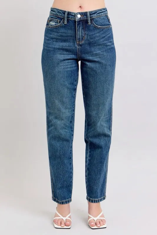 Judy Blue Full Size High Waisted Rigid Magic Non-destroy Straight Leg Jeans HTO Apparel