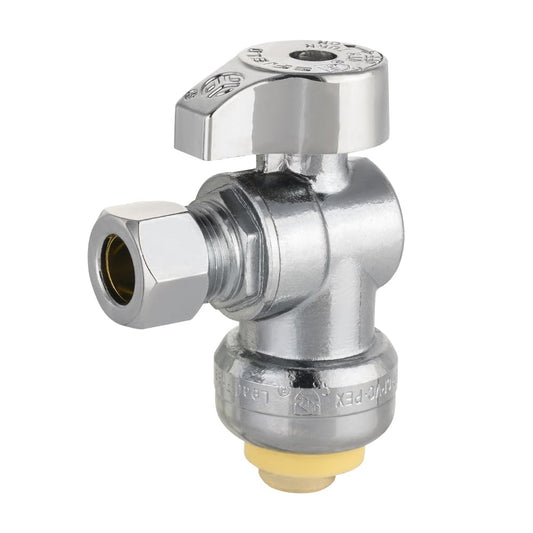 1/2" Push Connect x 3/8" Compr. Angle Stop Valve, New Handle (Lead Free)