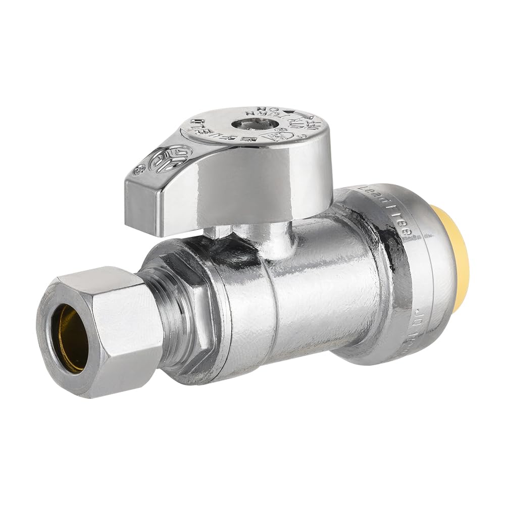 10 Pcs 1/2" Push Connect x 3/8" Compr. Straight Stop Valve, New Handle, 1/4 Turn (Lead Free)