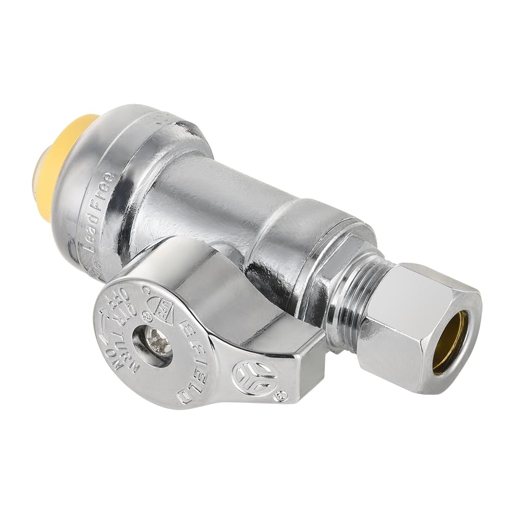 10 Pcs 1/2" Push Connect x 3/8" Compr. Straight Stop Valve, New Handle, 1/4 Turn (Lead Free)