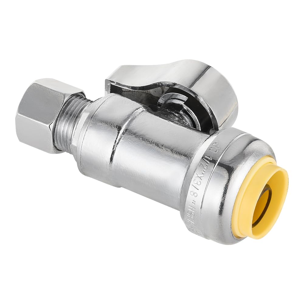 10 Pcs 1/2" Push Connect x 3/8" Compr. Straight Stop Valve, New Handle, 1/4 Turn (Lead Free)