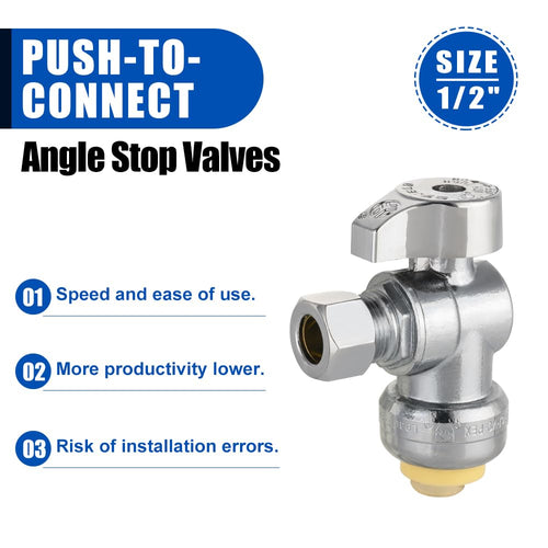 1/2" Push Connect x 3/8" Compr. Angle Stop Valve, New Handle (Lead Free) Plumbingsell