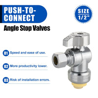 10 Pcs 1/2" Push Connect x 3/8" Compr. Angle Stop Valve, New Handle (Lead Free) Plumbingsell