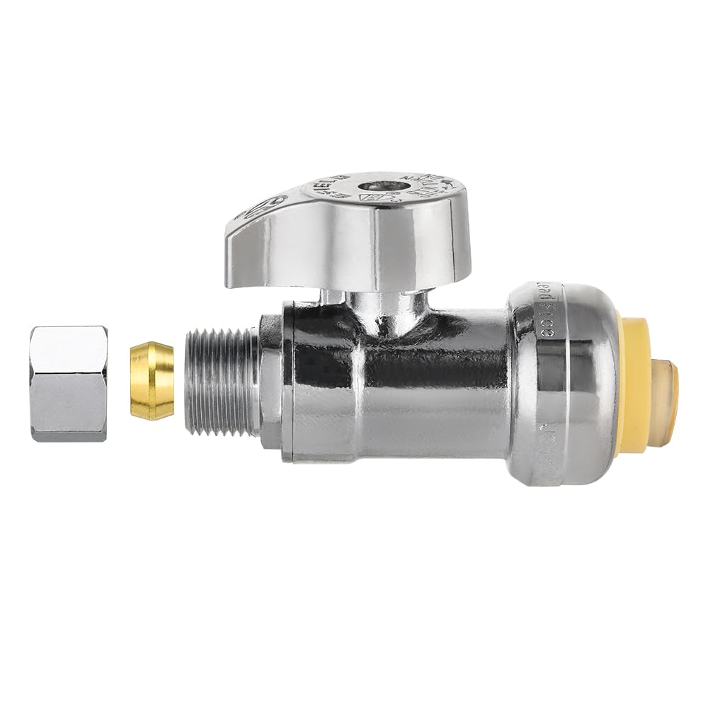 10 Pcs 1/2" Push Connect x 3/8" Compr. Straight Stop Valve, New Handle, 1/4 Turn (Lead Free)
