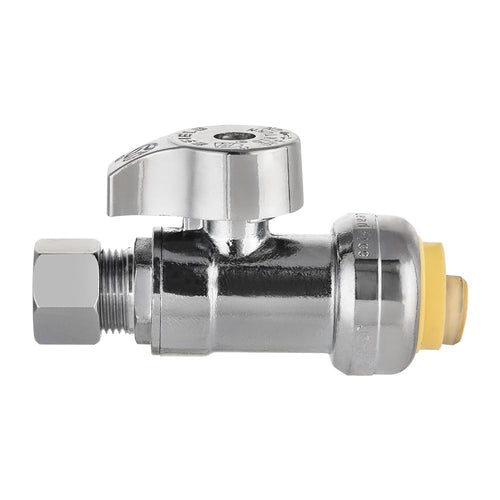 1/2" Push Connect x 3/8" Compr. Straight Stop Valve, New Handle, 1/4 Turn (Lead Free)