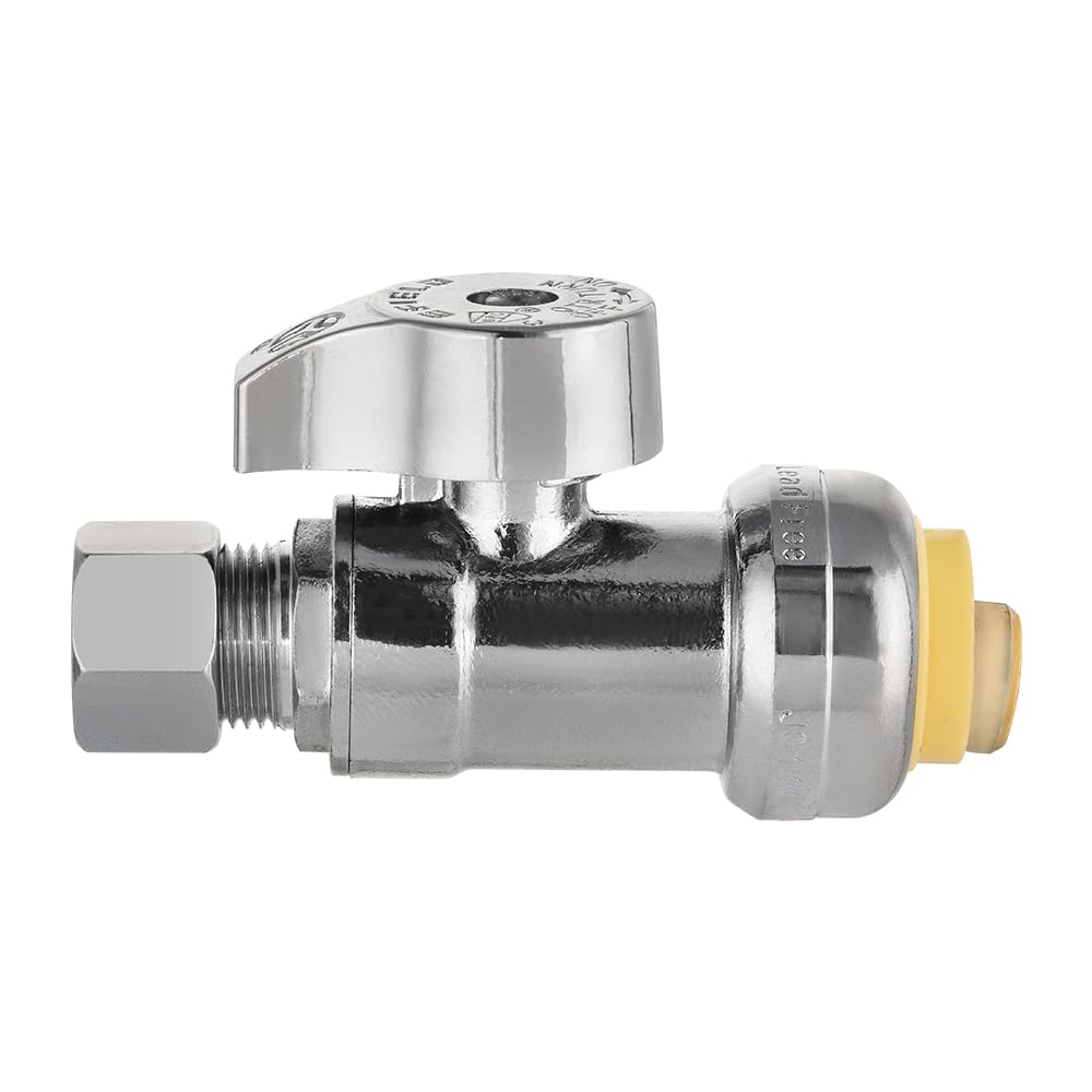 10 Pcs 1/2" Push Connect x 3/8" Compr. Straight Stop Valve, New Handle, 1/4 Turn (Lead Free)