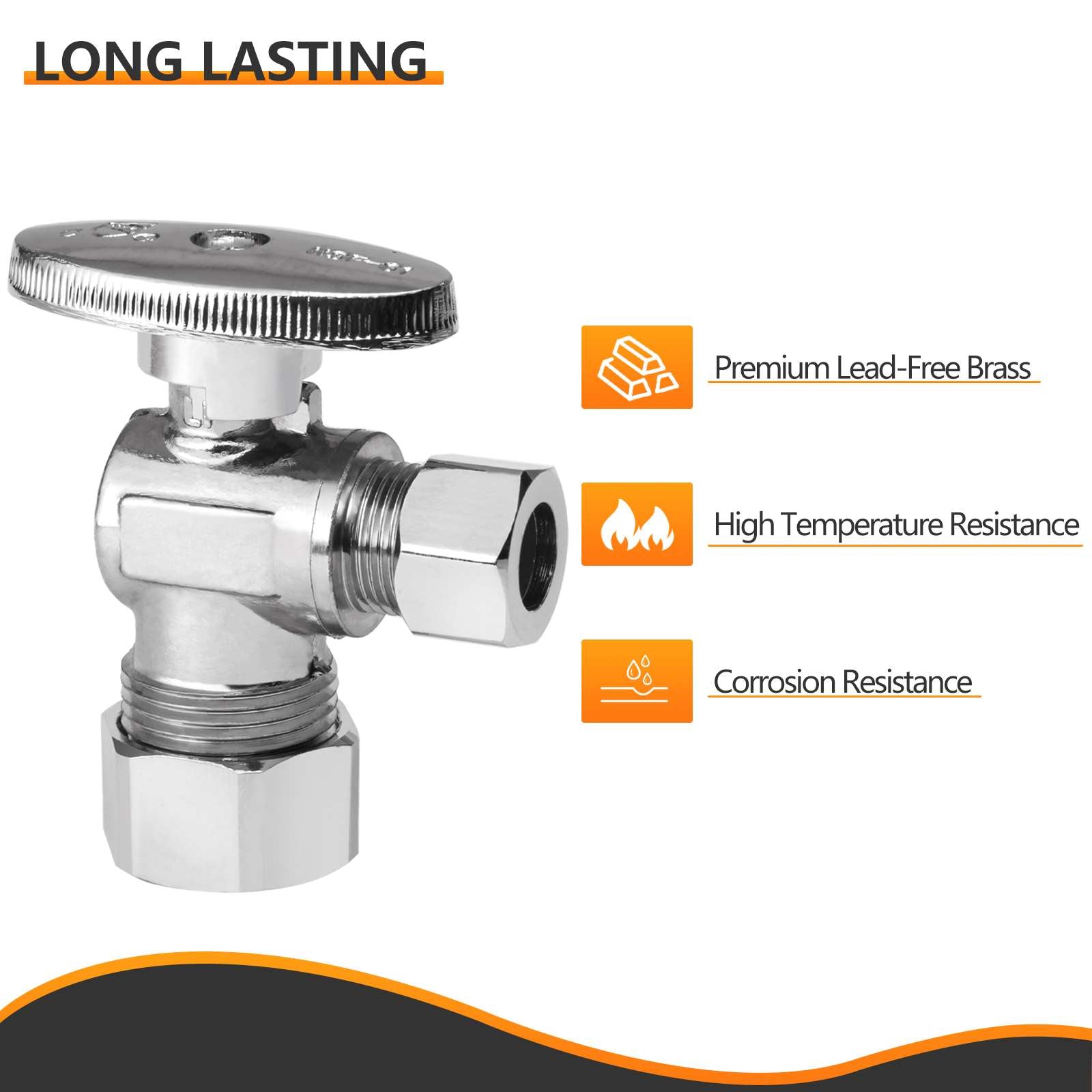 10 Pcs 1/2" Nominal (5/8" OD) Compr. x 3/8" OD Compr. Angle Stop Valve, 1/4 Turn (Lead Free) Plumbingsell