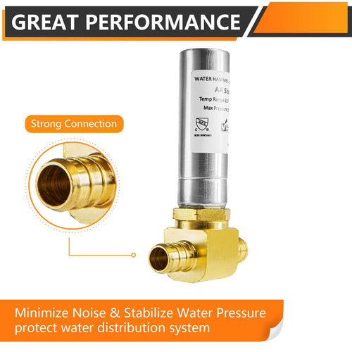 PEX Crimp Connection, Water Hammer Arrestor Tee, Stainless Steel Plumbingsell