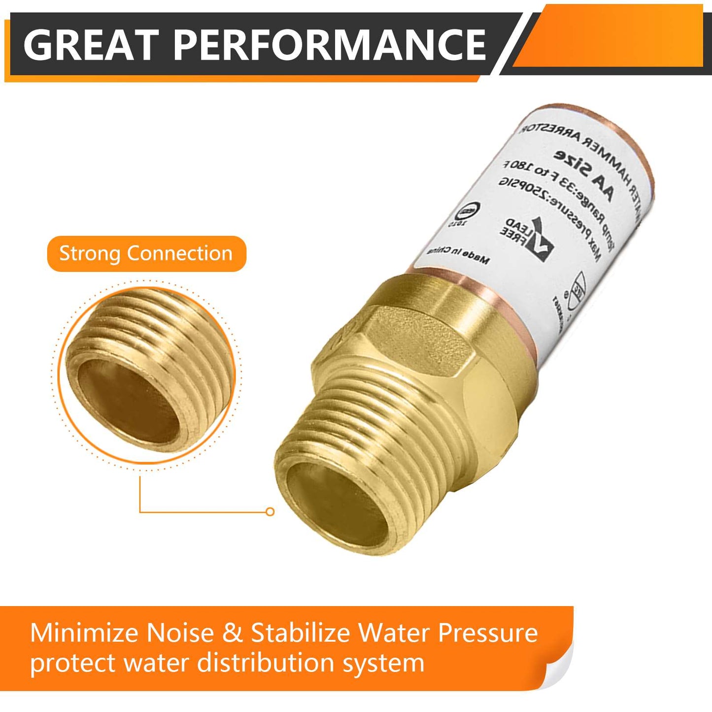 10 Pcs 1/2" MIP Connection, Straight Water Hammer Arrestor, Copper