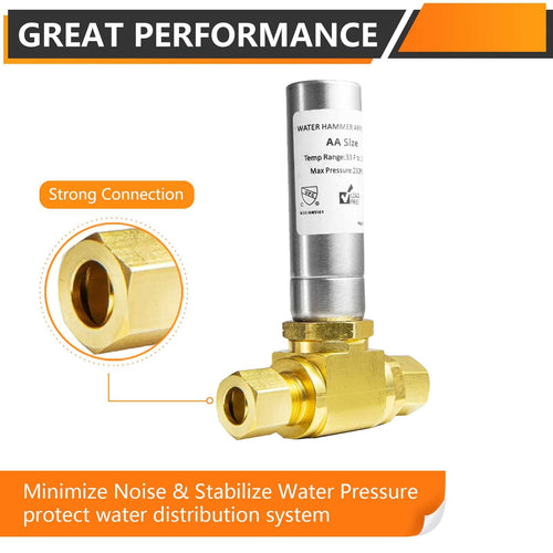 3/8" OD Comp. x 3/8" OD Female Comp. , Water Hammer Arrestor Tee For Dishwasher Connection, Stainless Steel Plumbingsell