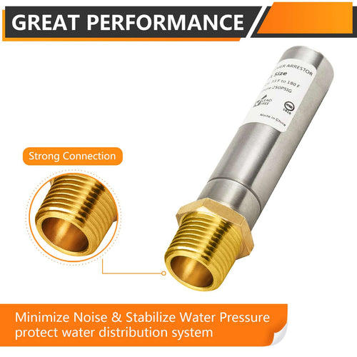 1/2" MIP Thread, Straight Water Hammer Arrestor, Stainless Steel Plumbingsell