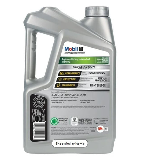 Mobil 1 Advanced Fuel Economy Full Synthetic Motor Oil 0W-20, 5 Quart EasyOptionXY LLC
