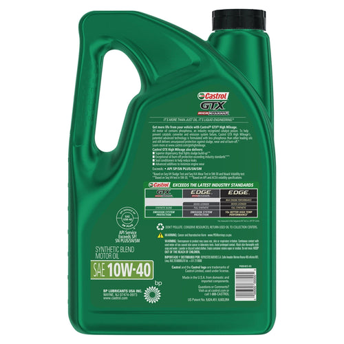 Castrol GTX High Mileage 10W-40 Synthetic Blend Motor Oil, 5 Quarts EasyOptionXY LLC