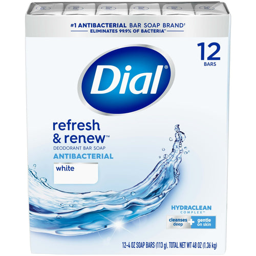 Dial Antibacterial Bar Soap, Refresh & Renew, White, 4 oz, 12 Bars EasyOptionXY LLC