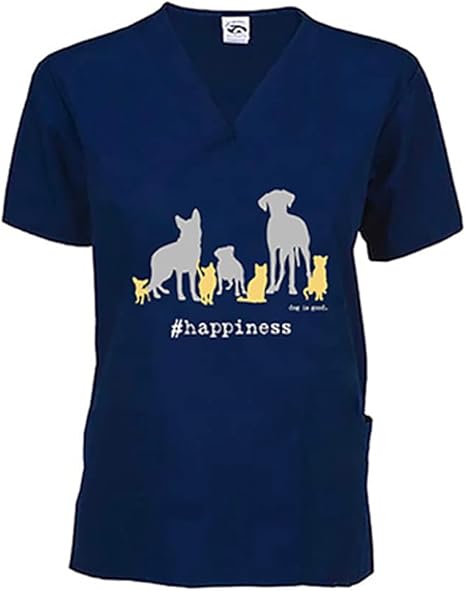 Scrub Top: #Happiness (Navy) Dog is Good