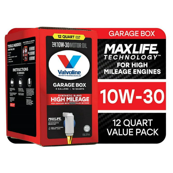 Valvoline High Mileage MaxLife 10W-30 Synthetic Blend Motor Oil 12 QT Garage Box EasyOptionXY LLC