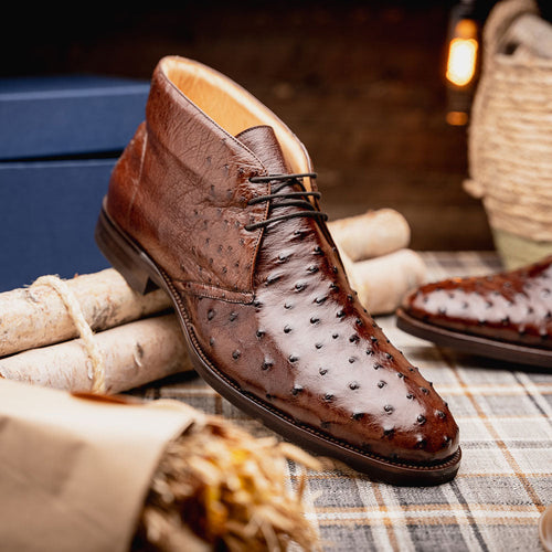 Zelli Italia Zelli Italia 43-594-BRN MARCO Ostrich Quill Chukka Boot, Brown