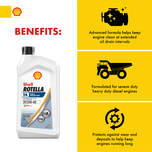 Shell Rotella T4 Triple Protection 15W-40 Diesel Motor Oil, 1 Quart EasyOptionXY LLC
