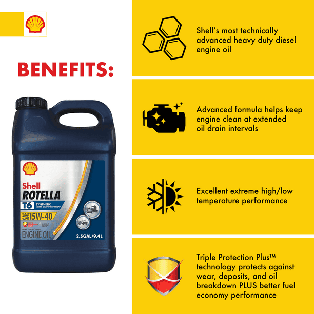 Shell Rotella T6 Full Synthetic 15W-40 Diesel Engine Oil, 2.5 Gallon, 2 Pack Case EasyOptionXY LLC