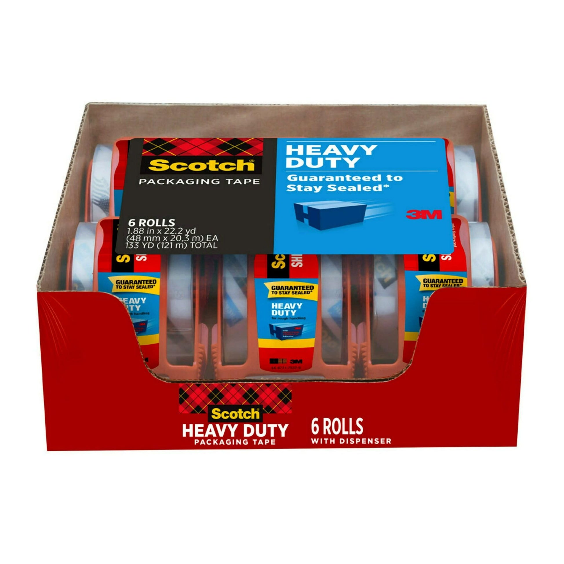 Scotch Heavy Duty Shipping Packaging Tape Dispensers, Clear, 1.88 in x 22.2 yd, 1.5" Core, 6 Pack EasyOptionXY LLC
